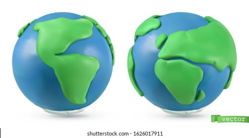 Planet Earth icon. 3d vector objects. Handmade plasticine art illustration