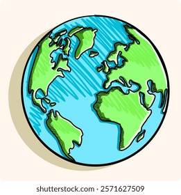 Planet Earth icon Earth day doodle drawing style