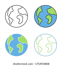 Planet Erde Symbol in verschiedenen Stilen. Vektorgrafik.
