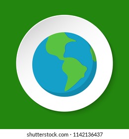 Planet Earth icon in flat style on round button