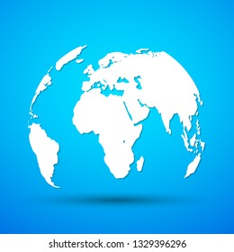 Planet Earth icon in flat style. Vector illustration. White Globe Earth on blue background