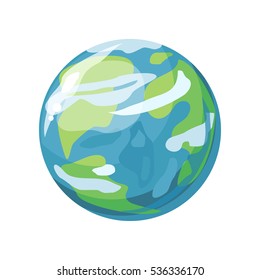 Planet Earth icon. Globe icon. Element of solar system. Solar system. Isolated planet. Blue round planet. Isolated object in flat design on white background. Vector illustration.