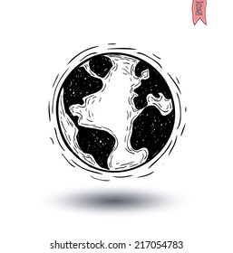 planet earth icon, hand drawn vector illustration.