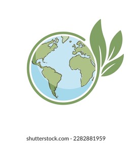 Planet earth icon with leaf protecting it. Save the world, eco-friendly symbol. Protect the environment.
