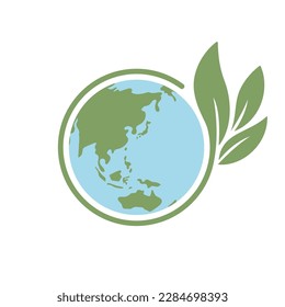 Planet earth icon with leaf protecting it. Save the world, eco-friendly symbol. Protect the environment.