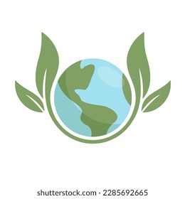 Icono de planeta tierra con hoja protegiéndola. Salve al mundo, símbolo ecológico. Proteger el medio ambiente.