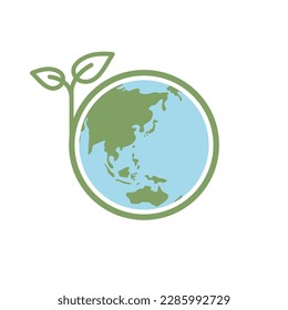 Planet-Erde-Ikone mit Blatt, das sie schützt. Rettet die Welt, umweltfreundliches Symbol. Schutz der Umwelt.