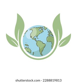 Planet earth icon with leaf protecting it. Save the world, eco-friendly symbol. Protect the environment.
