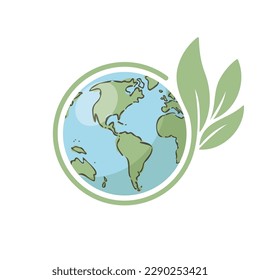 Planet earth icon with leaf protecting it. Save the world, eco-friendly symbol. Protect the environment.