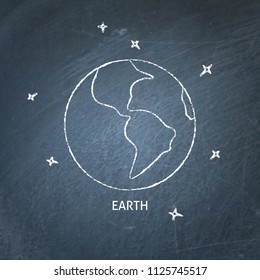 Planet Earth icon on chalkboard