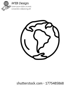 planet Earth icon thin line, linear, outline vector. planet Earth simple sign, logo. World icon isolated. 