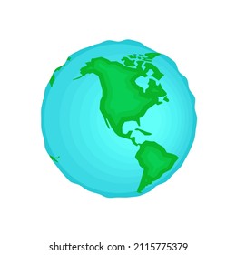 Planet Earth icon. World map in globe shape symbol. South and North America continents and oceans isolated eps illustration on white background