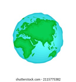 Planet Earth icon. World map in globe shape symbol. Eurasia, Africa and Australia continents and oceans isolated eps illustration on white background