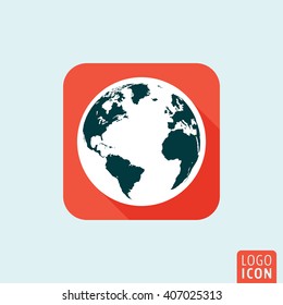 Planet earth icon. World map, globe symbol. Vector illustration