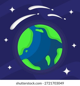 Ilustração do Planeta Terra no Espaço Exterior com Céu Noturno Azul Escuro, Estrelas e Brilho Atmosférico Representando Astronomia, Exploração Espacial e Conceito de Perspectiva Global