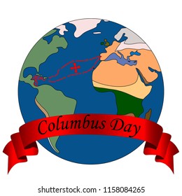 planet earth with the image of the way of Columbus across the ocean