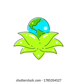 Tierra de planeta dentro de pétalos de flores de loto aislados en fondo blanco. Salvemos el planeta, Día Internacional de la Tierra, concepto de Madre Tierra. Ilustración vectorial de estilo plano