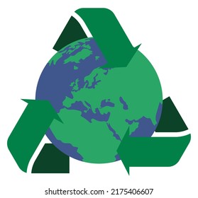 Planet Earth inside Recycle Logo Icon