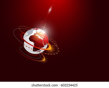 Planet Earth with interface abstract circles on red background