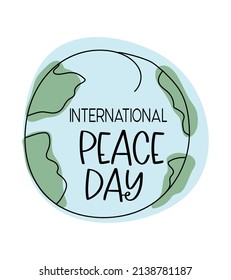 Planet Earth. International Day of Peace. Hand drawn line sketch. Symbol of hope, emblem against violence and military conflicts.  Vector illustration