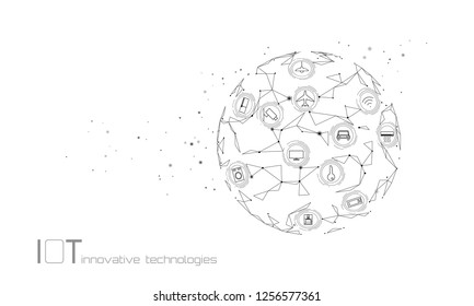Planeta Tierra Internet de las cosas concepto de tecnología de la innovación ícono. Red de comunicación inalámbrica IOT ICT. Automatización inteligente de sistemas blanco ordenador AI moderno ilustración vectorial en línea