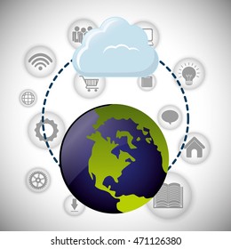 planet earth internet of things technology digital app appliances icon set. Flat illustration. Vector illustration