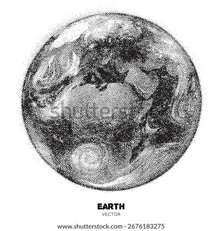 Planet Earth. Isolated element handdrawn with ink dots. Pointillism technique