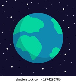 Planet Earth Isolated On Dark Space. Vector, Cartoon Illustration Of The Planet Earth
