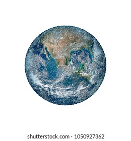 Planet Earth. Isolated on white background. Vector illustration. Pointillism style.  