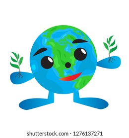 
Planet Earth isolated on white background. Earth Day.  Earth. Continents. Plants. Vector illustration. CLIMATE

