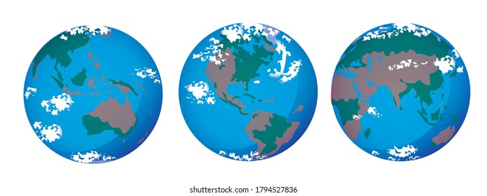 Planet earth isolated on white background as a concept of globalization, world, ecology, saving the planet. Flat vector stock illustration of a set or collection of earth planets, different sides view