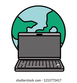 planet earth with laptop computer icon