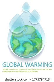 Tierra planetaria en una gran gota transparente de agua. El problema del calentamiento global.
gotas 3D de líquido en una superficie ligera. Vector de material.
