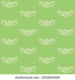 Planet Earth With Leaf Wings Vector Seamless Pattern