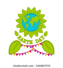 Planet Earth with leaves. Earth day. Vector illustration design