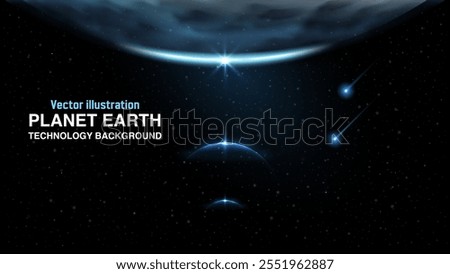 Planet Earth with Light Effects in a Fantasy Galaxy Background: Cosmic Universe and Stars Vector Art.