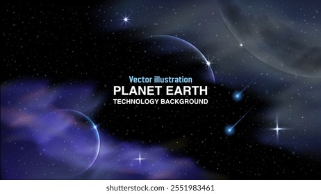 Planet Earth with Light Effects in a Stunning Galaxy Background. Fantasy Cosmos Backdrop. Cosmic Universe and Stars. Vector.