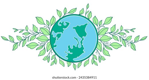 Planet Earth line art. line art drawing. Earth day. Ecology concept. Hand drawn vector illustration.