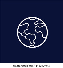 planet earth line icon on dark background.
