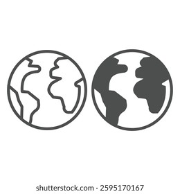 Planet earth line and solid icon, cosmos concept. Vector graphics. World globe with continents and oceans sign on white background, outline style icon for mobile or web design