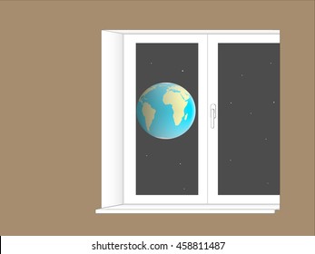 planet Earth located behind a plastic window