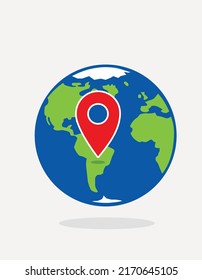 planet earth location pointer, south america vector illustration 