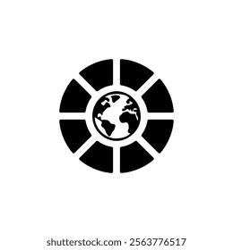 Planet earth logo. Planet in black circle vetcor. Black globe icon. Black planet isolated on white background vector.