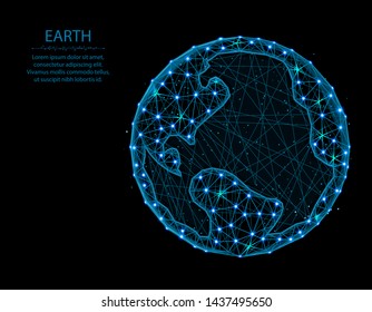 Planet Earth low poly design, Science abstract geometric image, astrology wireframe mesh polygonal vector illustration made from points and lines on black background
