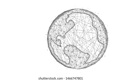 Planet Earth low poly design, Science abstract geometric image, astrology wireframe mesh polygonal vector illustration made from points and lines on white background