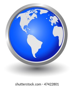 Planet Earth (map of continents) on a blue button