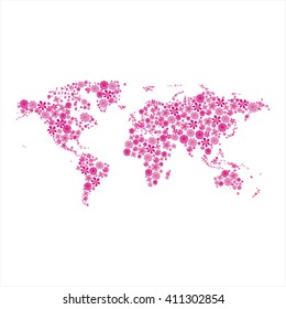 planet earth map from flowers. flowers. geographic map.