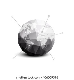 Planet earth map in gray polygon style. Vector template for business. Infographic images of all the continents.