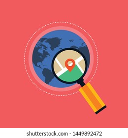 Planet Earth and map pins icon. Earth globe and colorful map labels. Modern graphic elements for web banners,