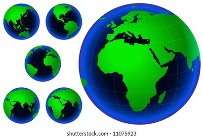 planet earth map from six views; illustration